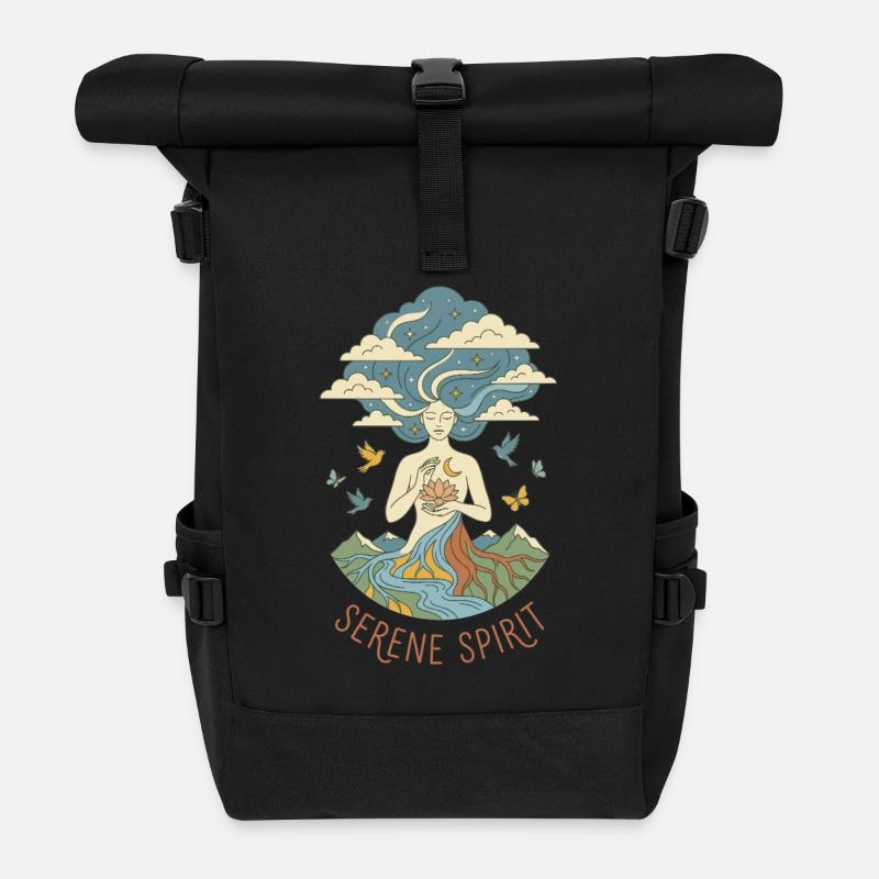 Serene Spirit - Mystical Nature Yoga - Roll Top Backpack - black
