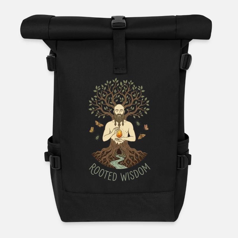 Rooted Wisdom - Mystical Tree Spirit - Roll Top Backpack - black