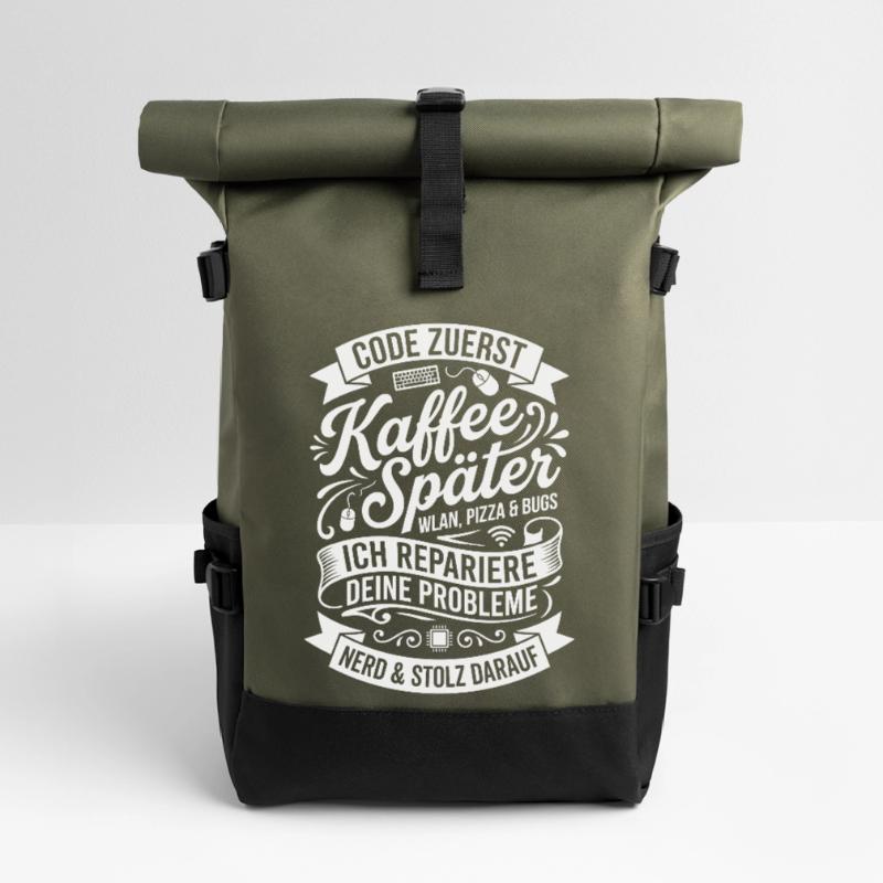 Code First Coffee Later Roll Top Backpack