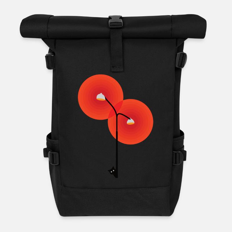 Lampadaire avec chat - Sac à dos roll top - noir