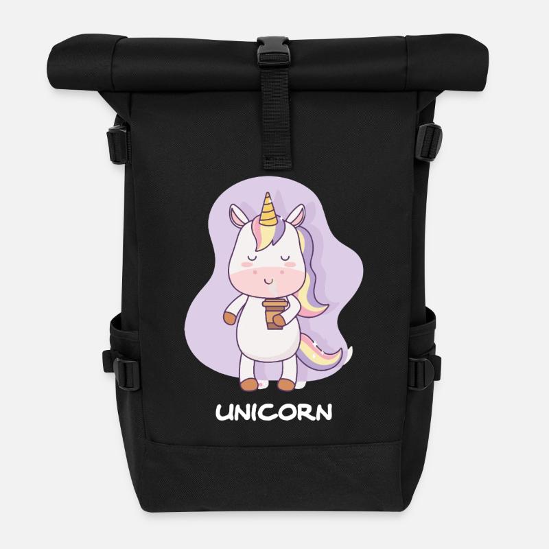 Licorne buveur de café - Sac à dos roll top - noir