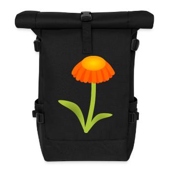 Marguerite orange sur tige vert citron - Sac à dos roll top - noir - Devant