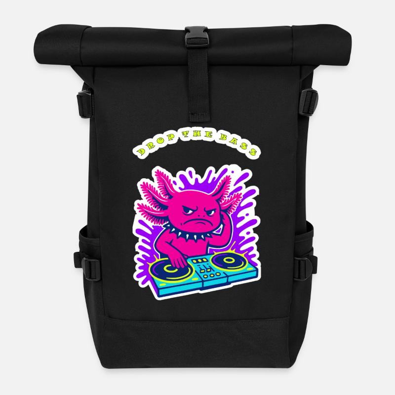 Angry Axolotl DJ – Lass den Bass Neon-Design fallen - Rolltop Rucksack - Schwarz