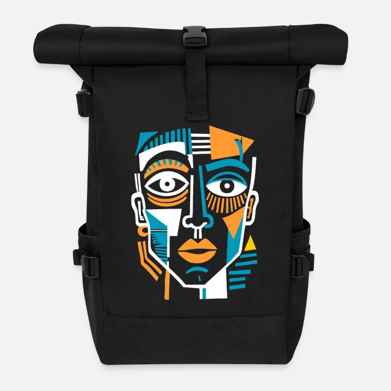 Buntes kubistisches Gesicht - Rolltop Rucksack - Schwarz