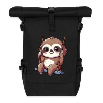 Süßes Faultier auf Schaukel Cartoon Spielplatz - Rolltop Rucksack - Schwarz - Vorne