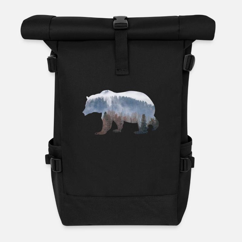 Bär mit Wald - Rolltop Rucksack - Schwarz