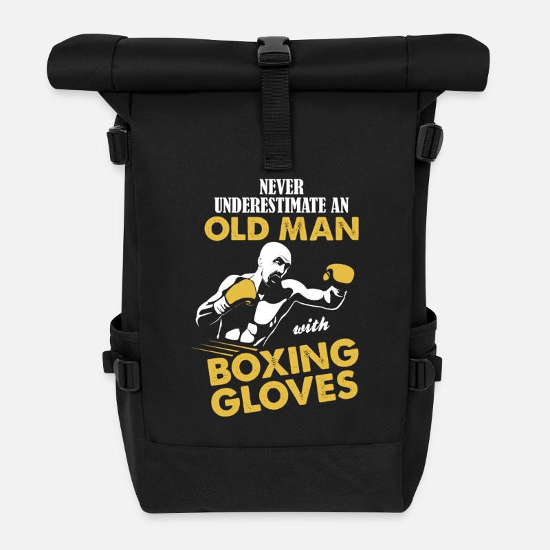 Never Underestimate An Old Man With Boxing Gloves - Roll Top Backpack - black