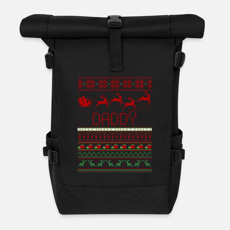 Daddy Ugly Christmas Sweater Xmas - Roll Top Backpack - black