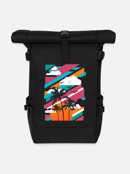 Palmen Paradies 01 - Rolltop Rucksack - Schwarz