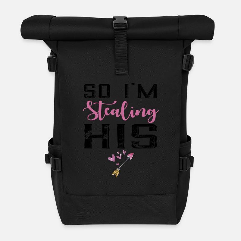 I Stole His Heart - Roll Top Backpack - black