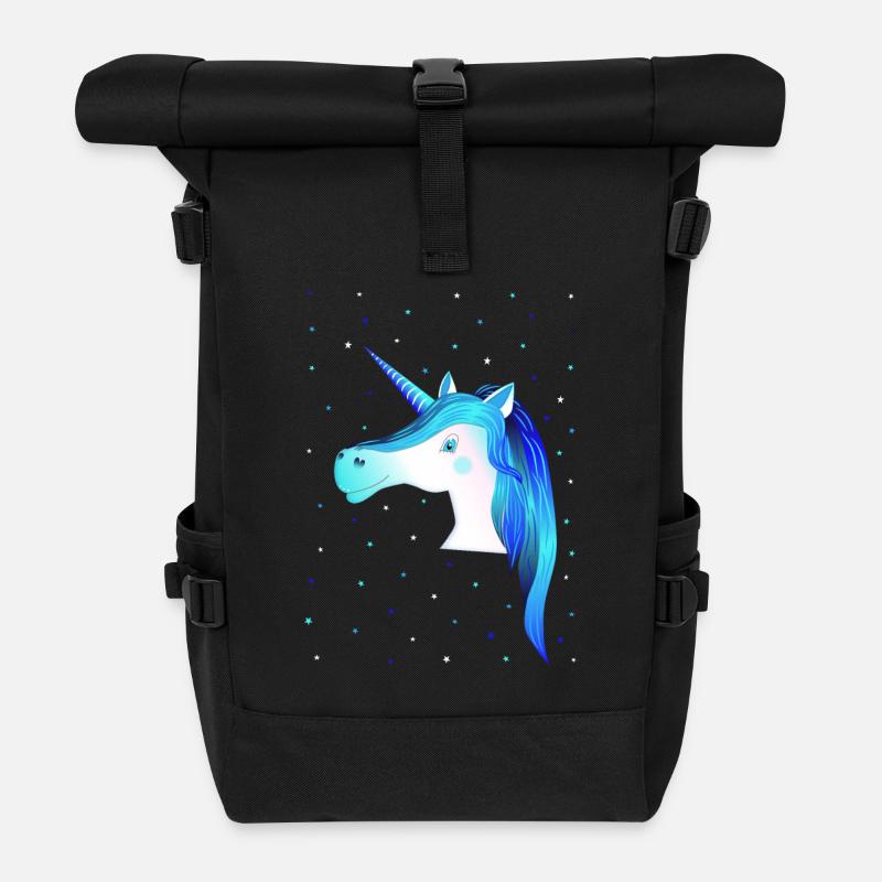 Einhorn Unicorn blaues Einhorn - Rolltop Rucksack - Schwarz