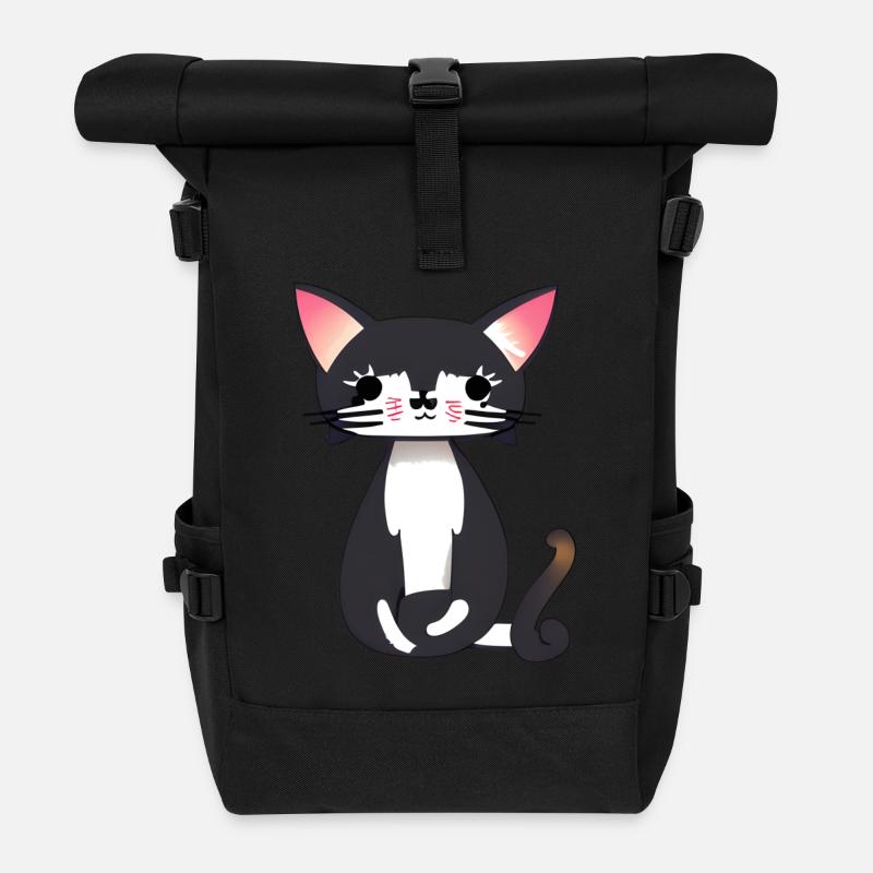 japan kawaii kunst katze - Rolltop Rucksack - Schwarz