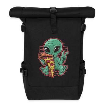 Alien dégustant une pizza signe de paix - Sac à dos roll top - noir - Devant
