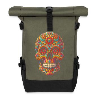 Elégant crâne en sucre design audacieux - Jour des morts - Sac à dos roll top - olive/noir - Devant