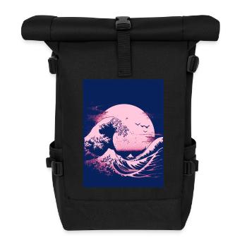 The Great Wave in Blue and Pink - Roll Top Backpack - black - Front