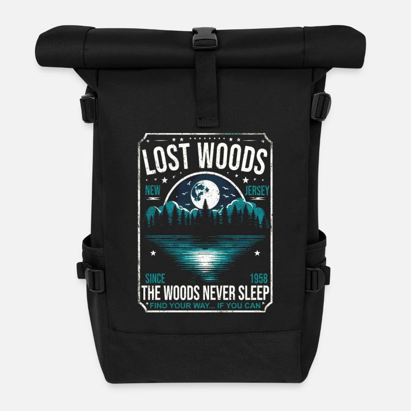 Lost Woods 1958 Rétro Halloween Lune & Scène du lac - Sac à dos roll top - noir