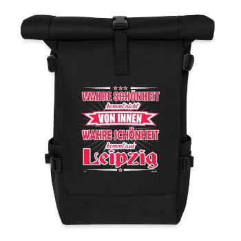 Wahre Schönheit kommt aus Leipzig Design - Rolltop Rucksack - Schwarz - Vorne