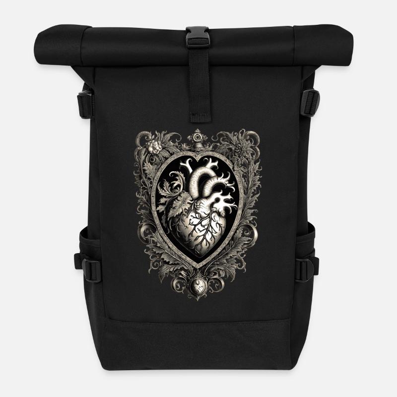 Herz mit Akanthus - Rolltop Rucksack - Schwarz