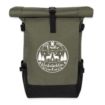 Frohe Weihnachten - Rolltop Rucksack - Olive/Schwarz - Vorne