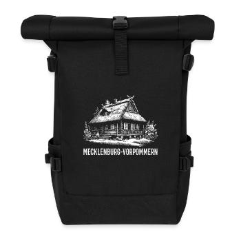 Mecklenburg-Vorpommern Baukunst mit Reetdach - Rolltop Rucksack - Schwarz - Vorne