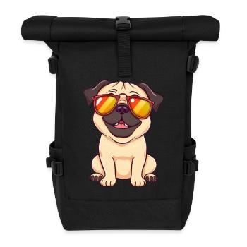 Verspielter Mops mit Sonnenbrille - Rolltop Rucksack - Schwarz - Vorne