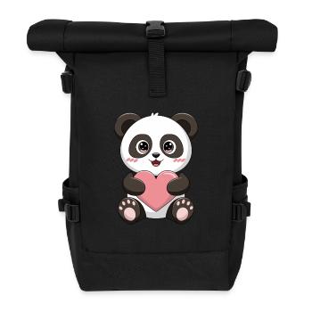 Baby Panda mit Herz - Rolltop Rucksack - Schwarz - Vorne