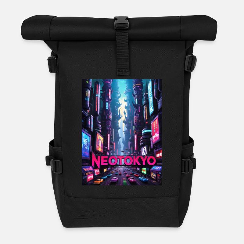 Futuristic cyberpunk city - NEOTOKYO - Roll Top Backpack - black