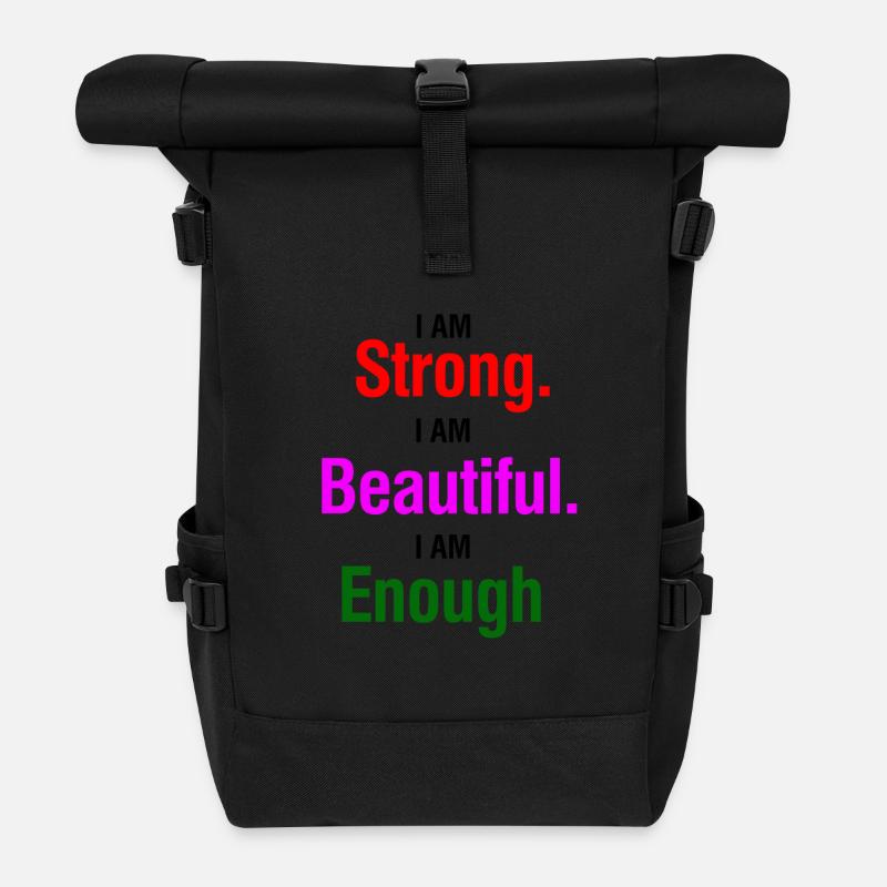 Strong Beautiful Enough - Roll Top Backpack - black