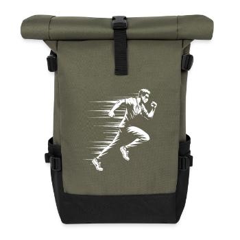Laufender Arzt – Dynamisches Medizin-Design - Rolltop Rucksack - Olive/Schwarz - Vorne