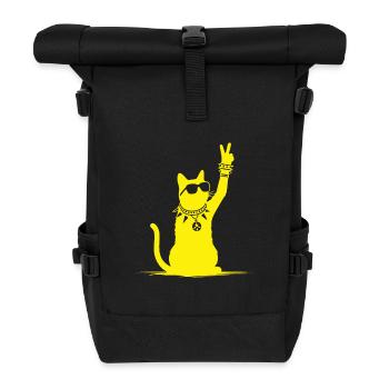 Gelbe Rocker Katze – Cooles Design für Musikfans - Rolltop Rucksack - Schwarz - Vorne