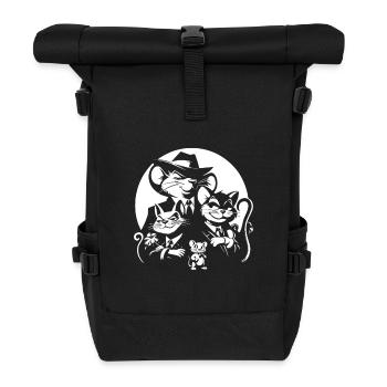Lustiges Mafia Design mit Comic Katzen und Mäusen - Rolltop Rucksack - Schwarz - Vorne