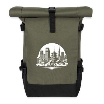 Asiatische Metropole – Skyline Design - Rolltop Rucksack - Olive/Schwarz - Vorne