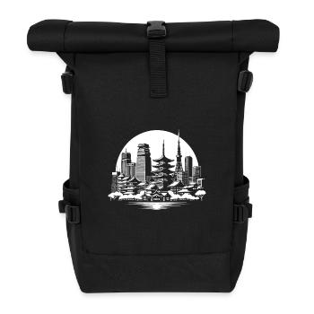 Asiatische Metropole – Skyline Design - Rolltop Rucksack - Schwarz - Vorne