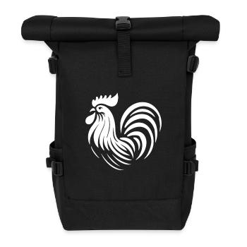 Simple rooster design – the early bird greets you - Roll Top Backpack - black - Front