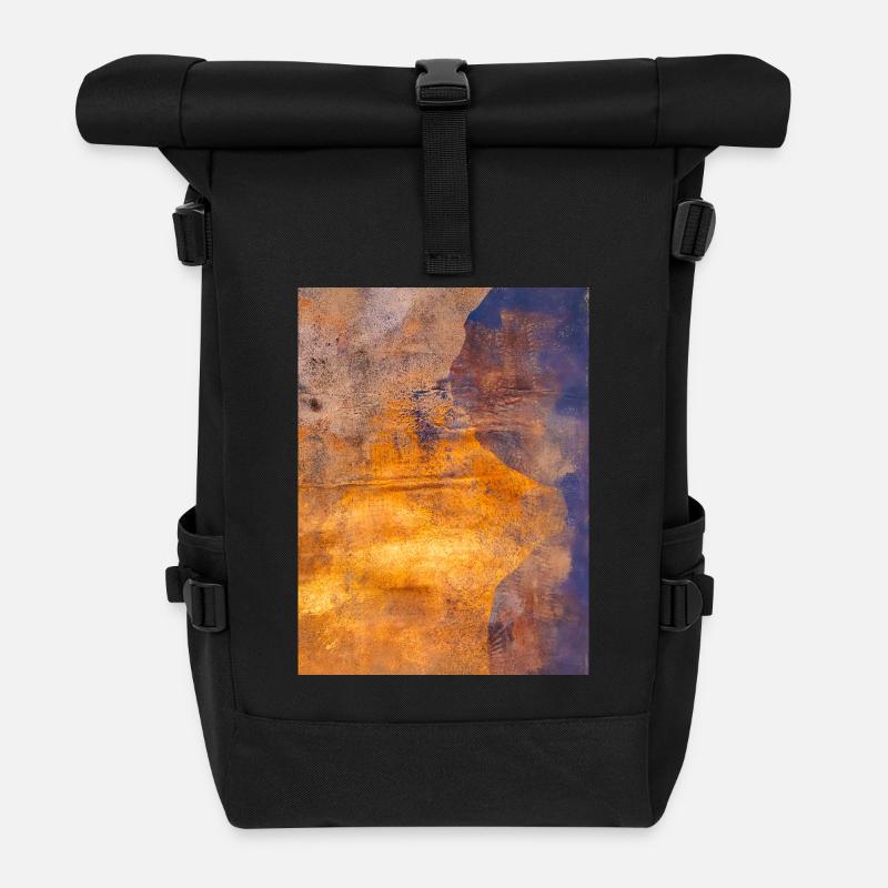 gold Kunstdruck Gelli Print abstrakte Kunst - Rolltop Rucksack - Schwarz