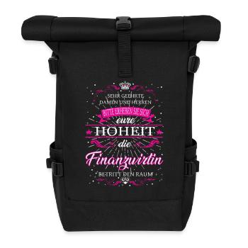Eure Hoheit die Finanzwirtin betritt den Raum - Rolltop Rucksack - Schwarz - Vorne