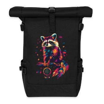 Raccoon with Dream Catcher - Roll Top Backpack - black - Front