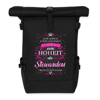 Eure Hoheit die Stewardess betritt den Raum - Rolltop Rucksack - Schwarz - Vorne