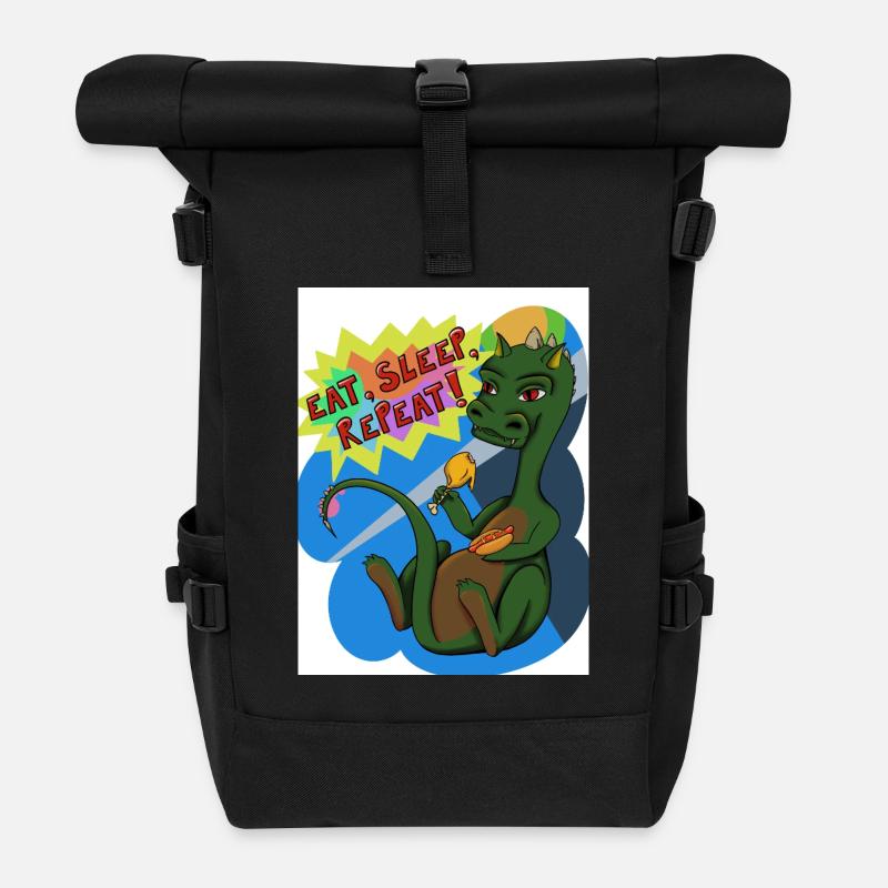 Essen, schlafen, wiederholen - Rolltop Rucksack - Schwarz