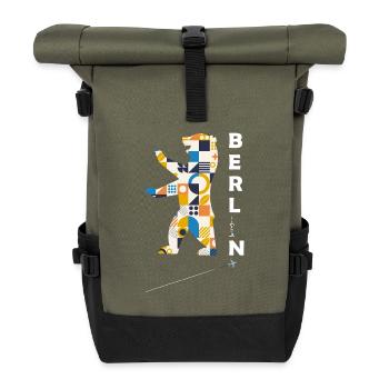 Berliner Bär Hauptstadt Deutschland - Rolltop Rucksack - Olive/Schwarz - Vorne