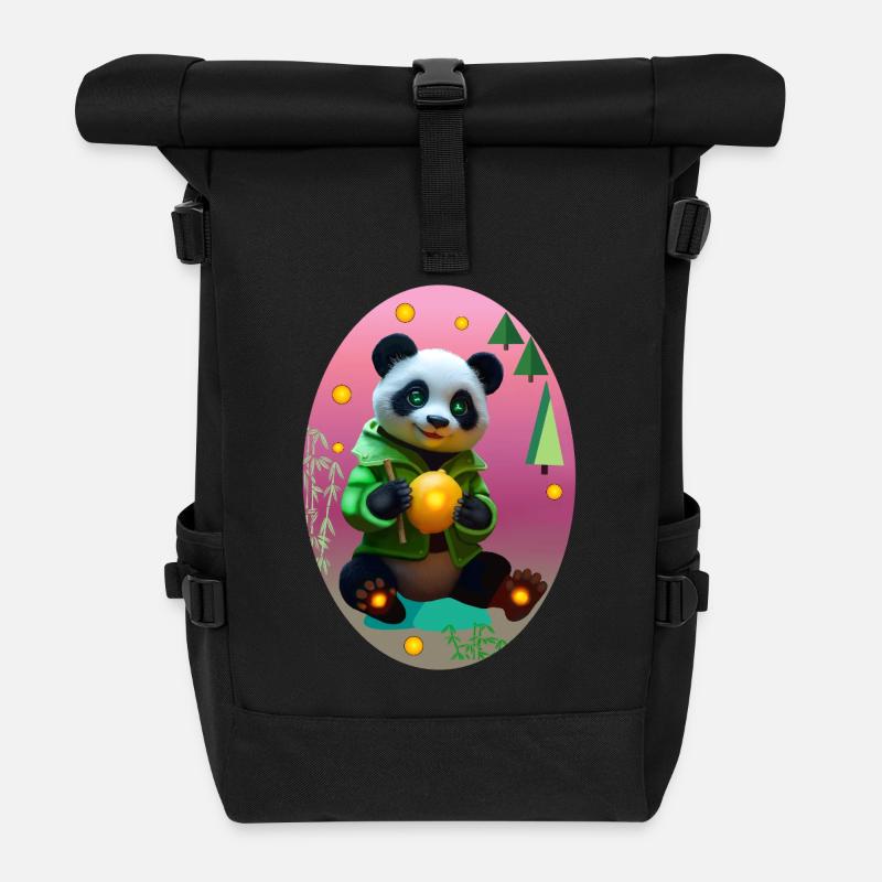 Cyber Panda With Neon Lemon - Roll Top Backpack - black