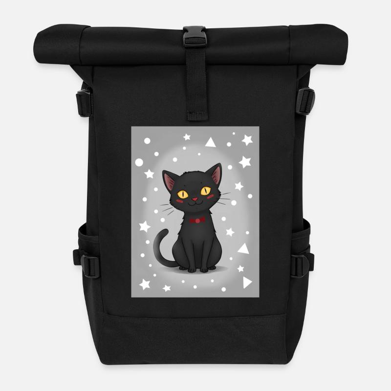 Niedliches Cartoon-Kätzchen - Rolltop Rucksack - Schwarz