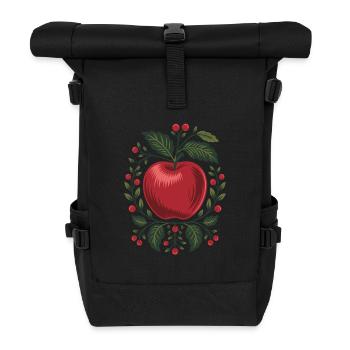 Klassischer Apfel: Frucht & Beerenranken - Rolltop Rucksack - Schwarz - Vorne