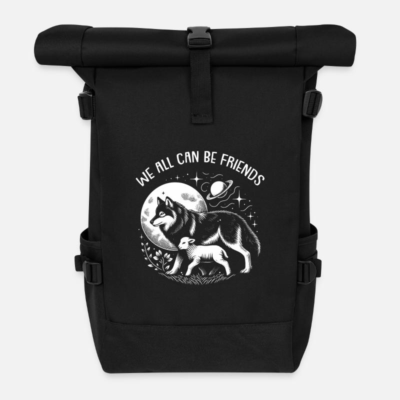 Wolf und Lamm wir können alle Freunde sein - Rolltop Rucksack - Schwarz