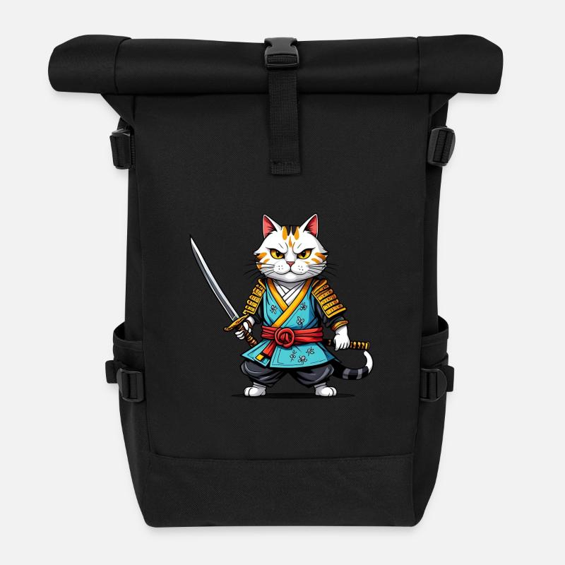Chat samouraï - Sac à dos roll top - noir
