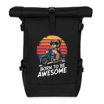 Ours en peluche avec des lunettes de soleil chevauche une moto vintage - Sac à dos roll top - noir - Devant