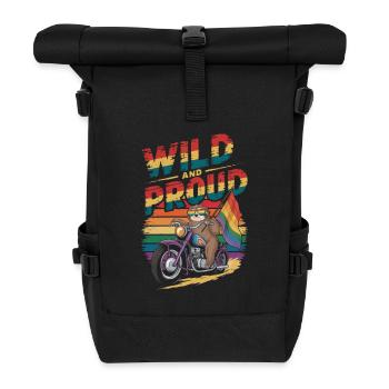 Faultier fährt Motorrad LGBTQ Regenbogen Fahne - Rolltop Rucksack - Schwarz - Vorne