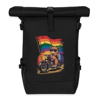 Teddy Bear Rides Moto LGBTQ Bannière Arc-en-ciel - Sac à dos roll top - noir - Devant