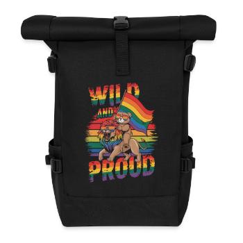Teddy Bear Rides Lion LGBTQ Rainbow Flag - Roll Top Backpack - black - Front