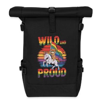 Teddy Bear Rides Unicorn LGBTQ Rainbow Flag - Roll Top Backpack - black - Front